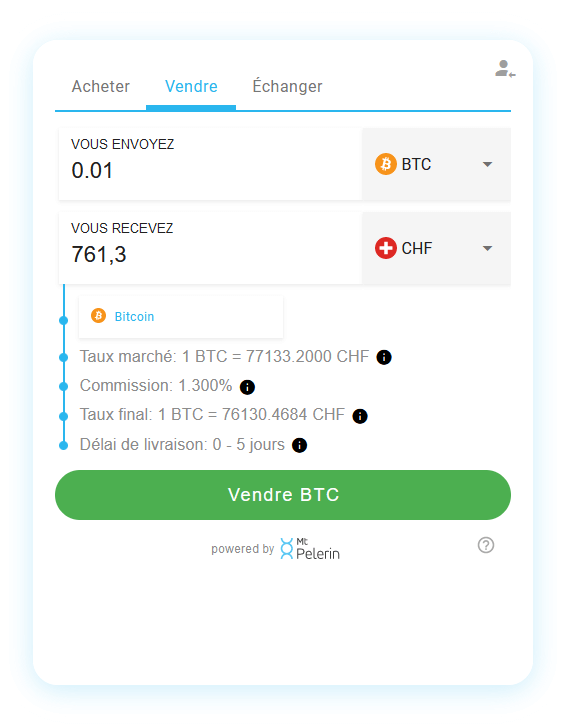 Widget Mt Pelerin - Vente de cryptomonnaie