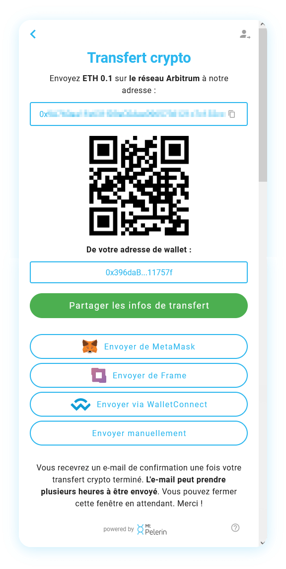 Widget Mt Pelerin - Transfert crypto