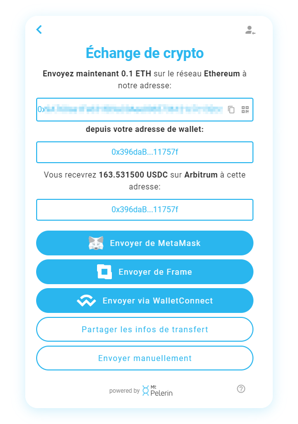 Widget Mt Pelerin - Transfert crypto
