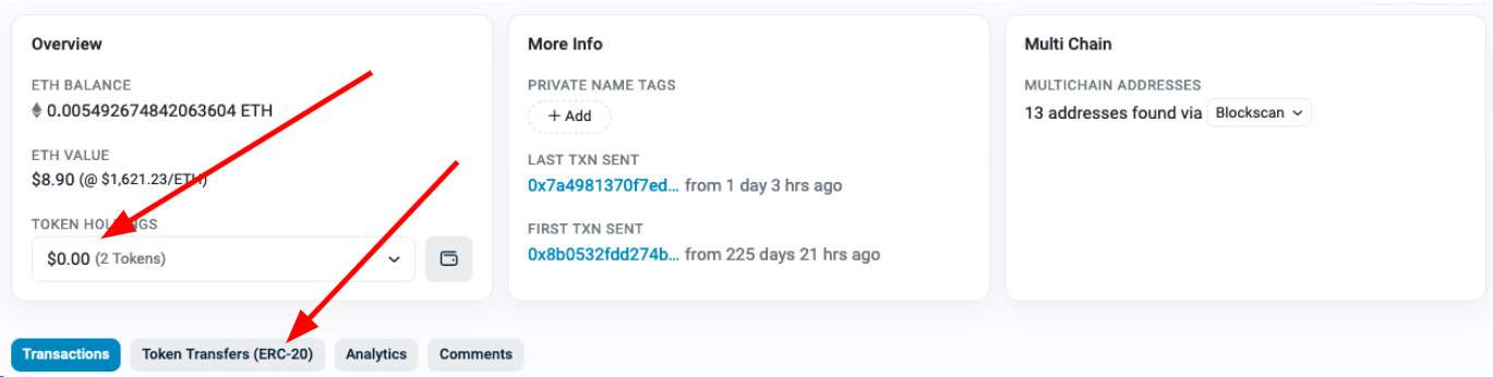 Etherscan address screen