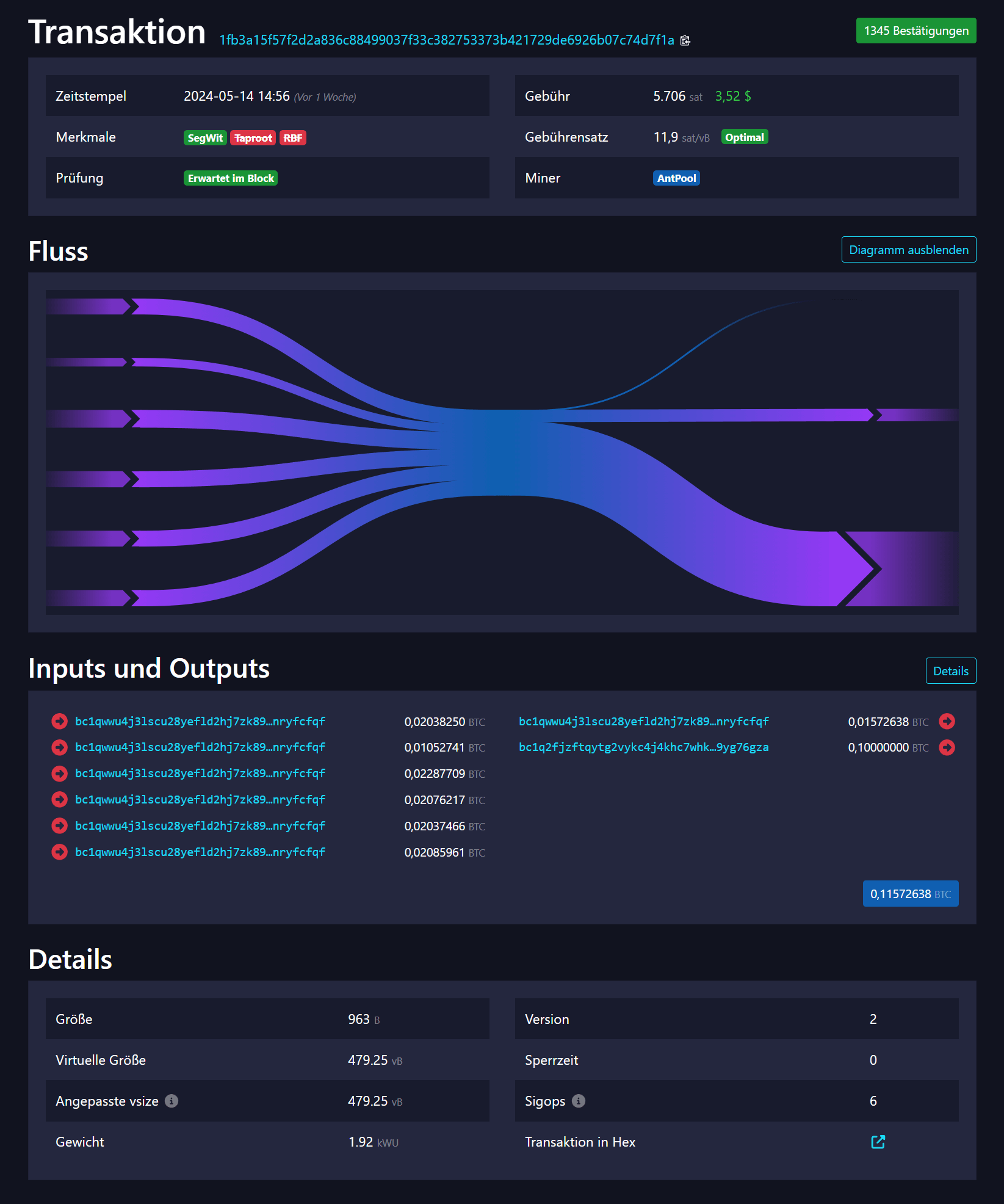 Beispiel einer Bitcoin-Transaktion auf mempool.space Beispiel einer Bitcoin-Transaktion auf mempool.space