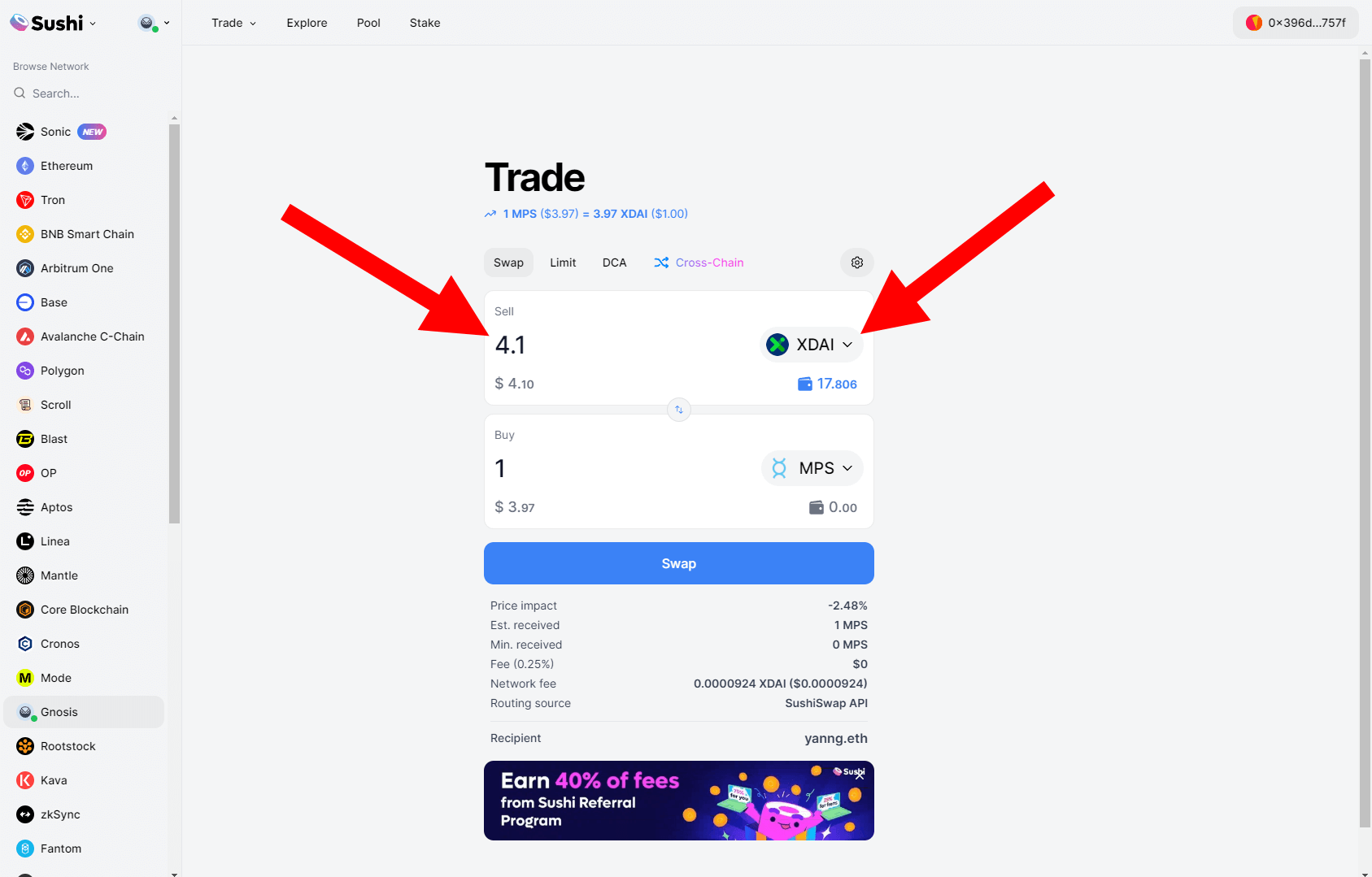 Sushi Swap - Gnosis Chain swap