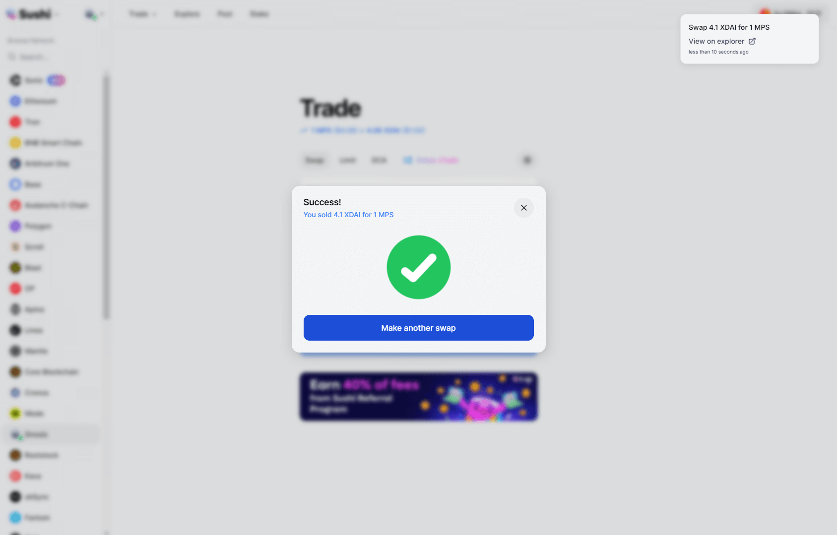 Sushi Swap - Gnosis Chain transaction sent