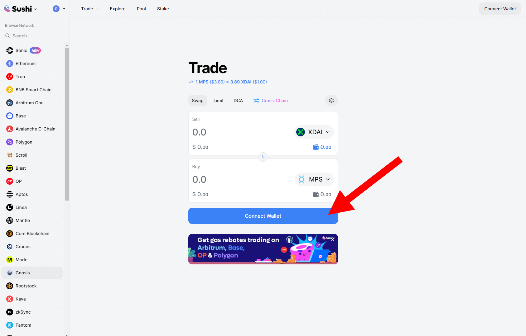 Sushi Swap - Gnosis Chain main screen