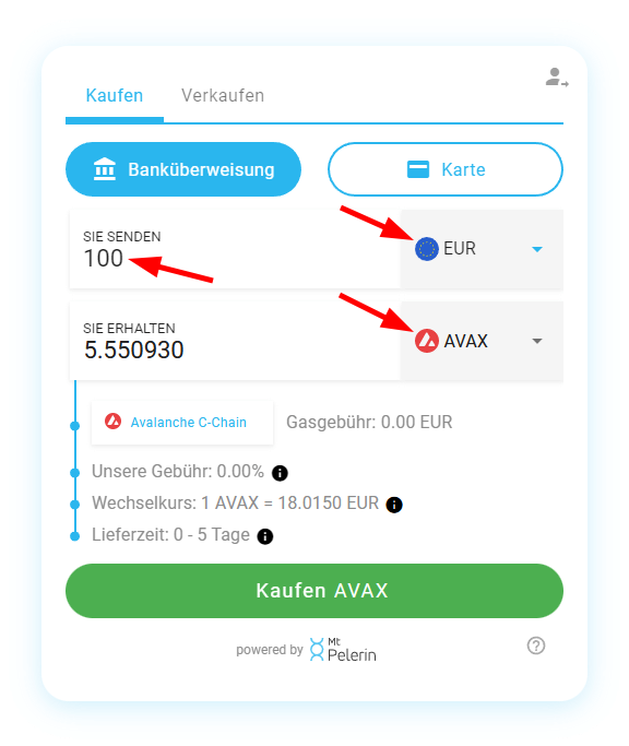 Mt Pelerin AVAX kaufen Widget Screenshot 3