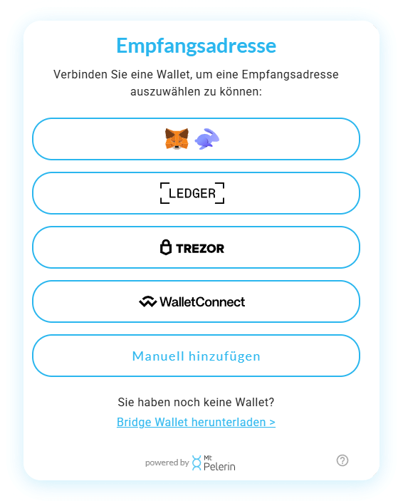 Mt Pelerin swap widget send & receive address