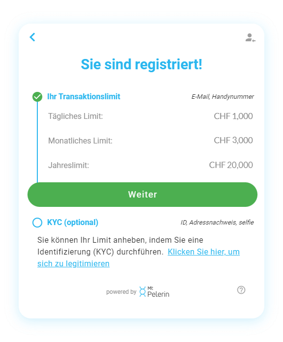 Mt Pelerin USDC kaufen Widget Screenshot 9