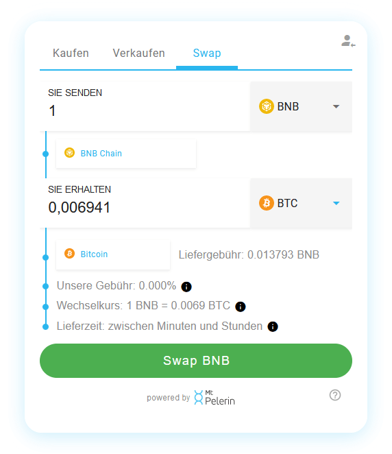 Mt Pelerin BNB-BTC swap widget