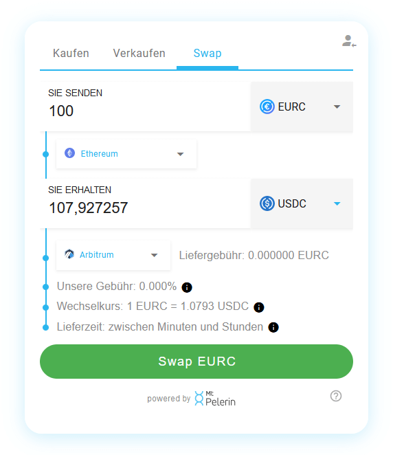 Mt Pelerin EURC-USDC swap widget
