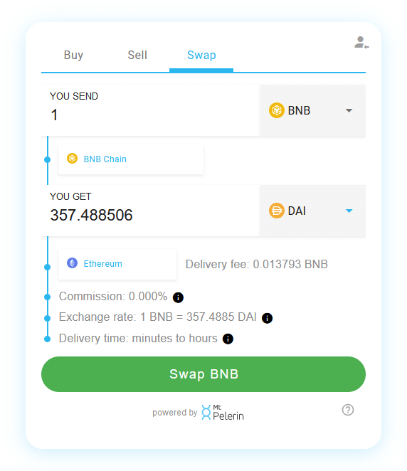 Mt Pelerin BNB-DAI swap widget