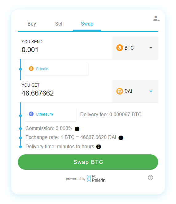 Mt Pelerin BTC-DAI swap widget