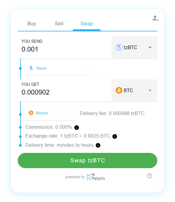 Mt Pelerin tzBTC-BTC swap widget