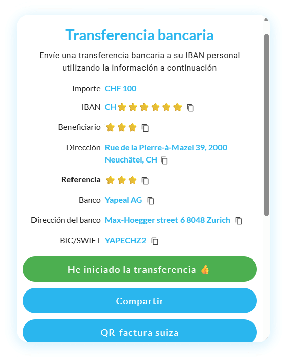 Widget de compra de criptomonedas Mt Pelerin - Transferencia bancaria