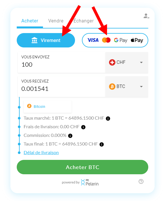 Mt Pelerin achat ETH widget capture d'écran 2