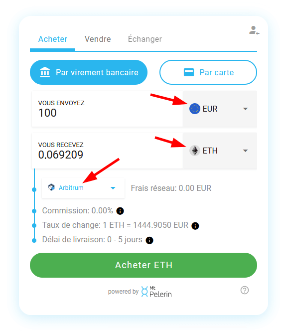 Mt Pelerin achat ETH widget capture d'écran 3