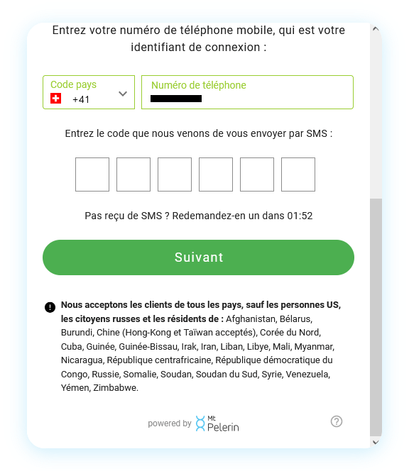 Mt Pelerin achat ETH widget capture d'écran 7