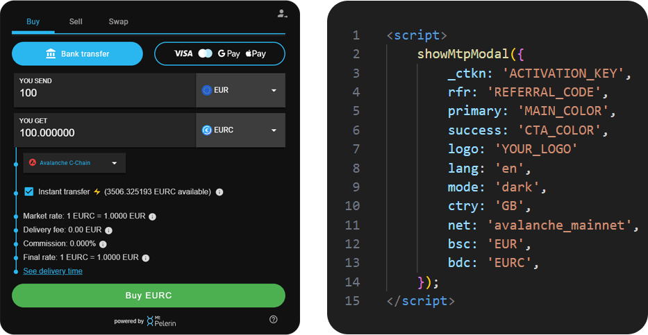Mt Pelerin widget integration example