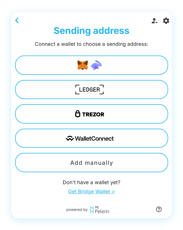 Screenshot of the Mt Pelerin widget showing the list of wallet addresses linked to a profile Screenshot of the Mt Pelerin widget showing the list of wallet addresses linked to a profile