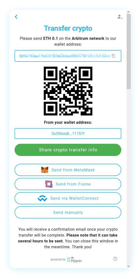 Mt Pelerin sell crypto widget screenshot 9