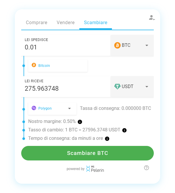 Widget di acquisto di criptovalute Mt Pelerin
